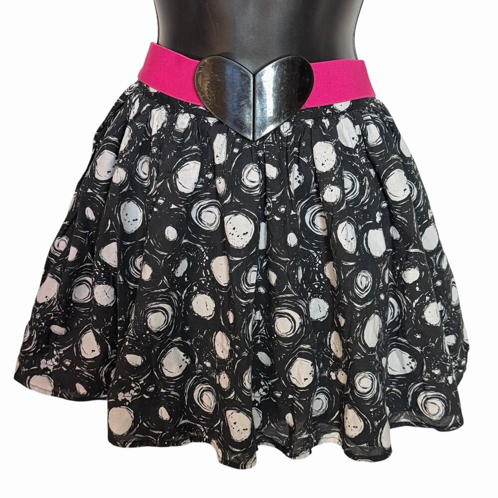 VTG Y2K SKATER MINI SKIRT BUILT IN HEART STRETCH BELT RETRO COQUETTE COTTAGE M